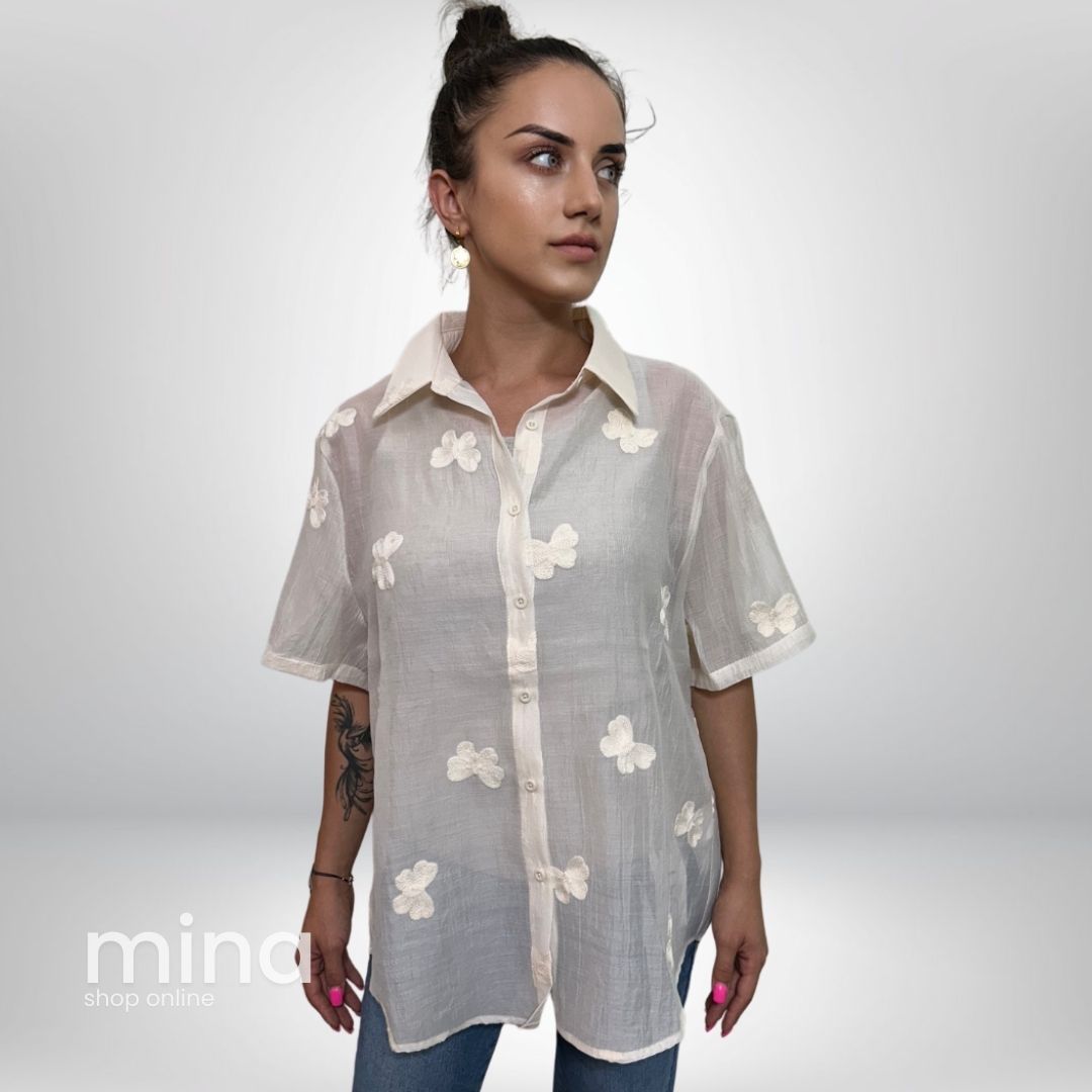 Cămasă semi-transparenta cu model fluture