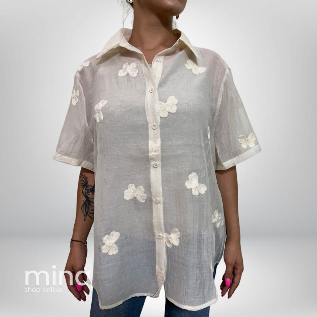 Cămasă semi-transparenta cu model fluture
