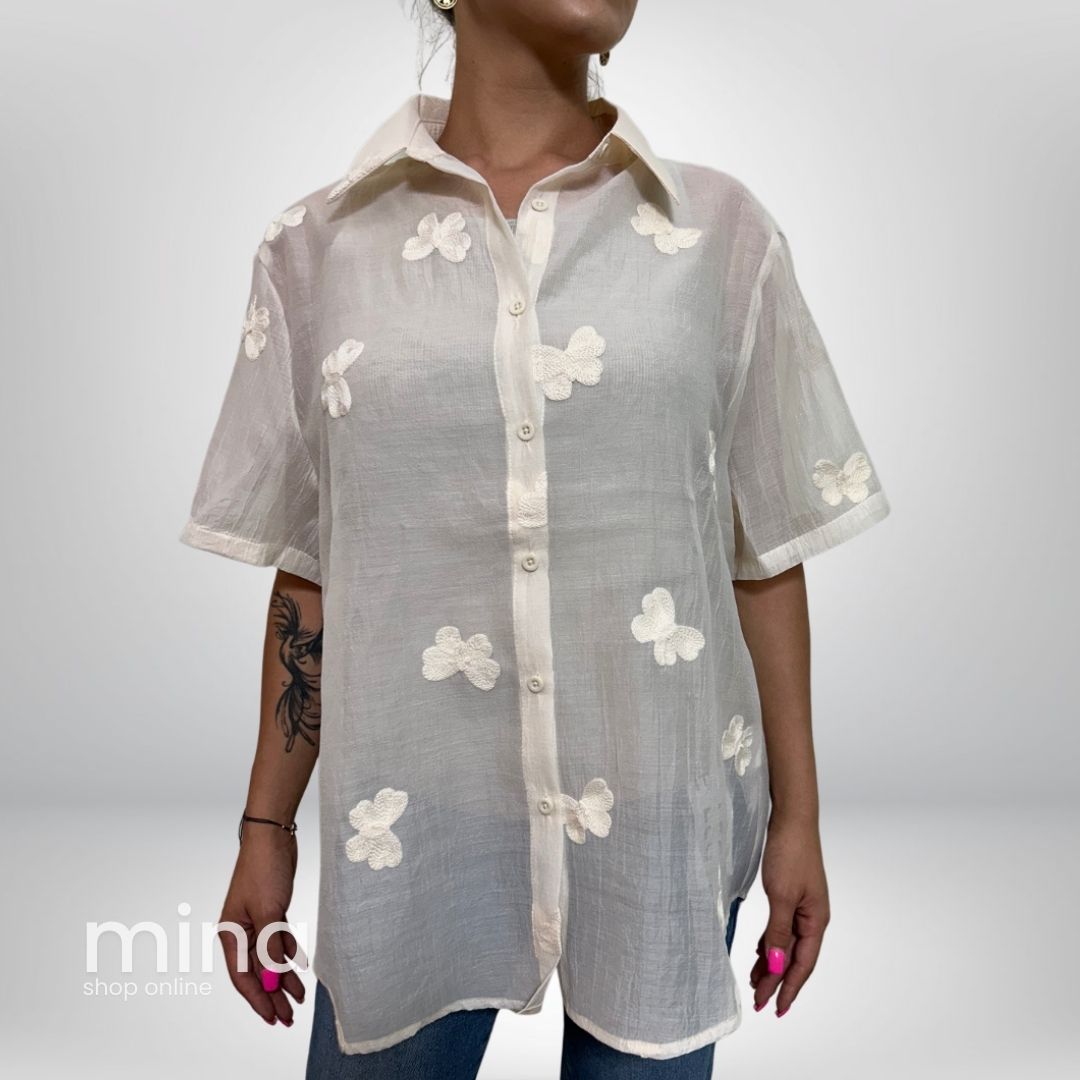 Cămasă semi-transparenta cu model fluture