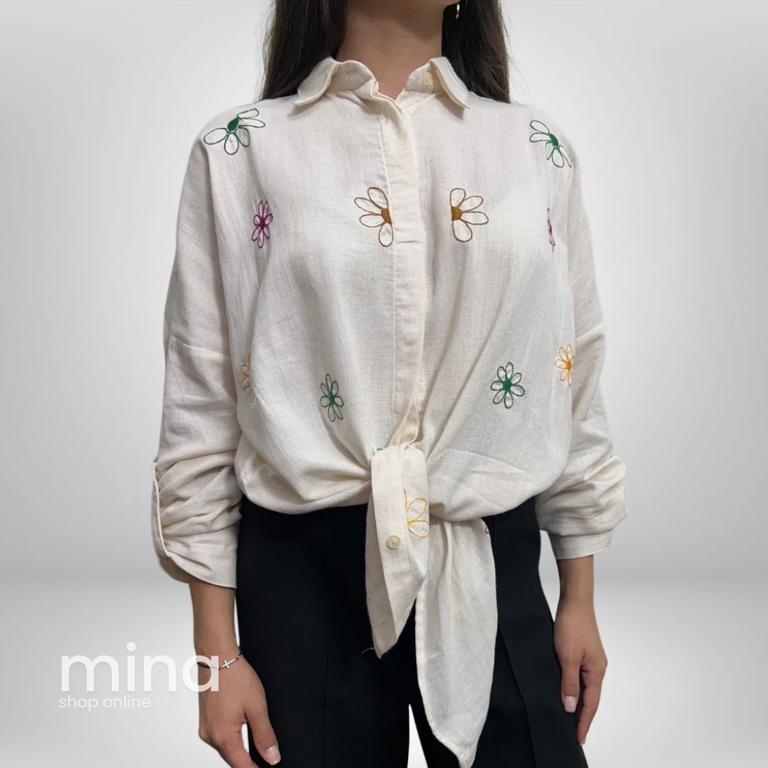 Cămasă din In cu model Floral