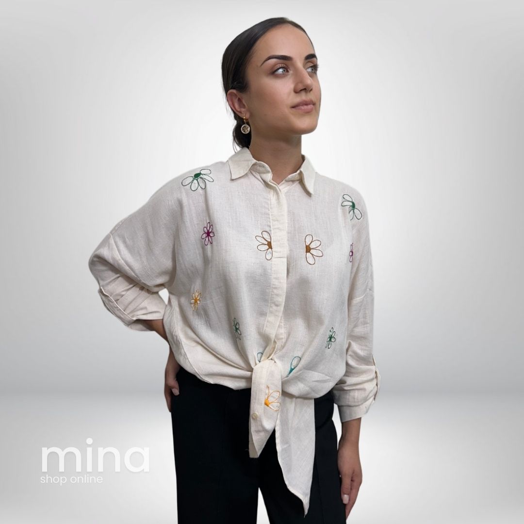 Cămasă din In cu model Floral