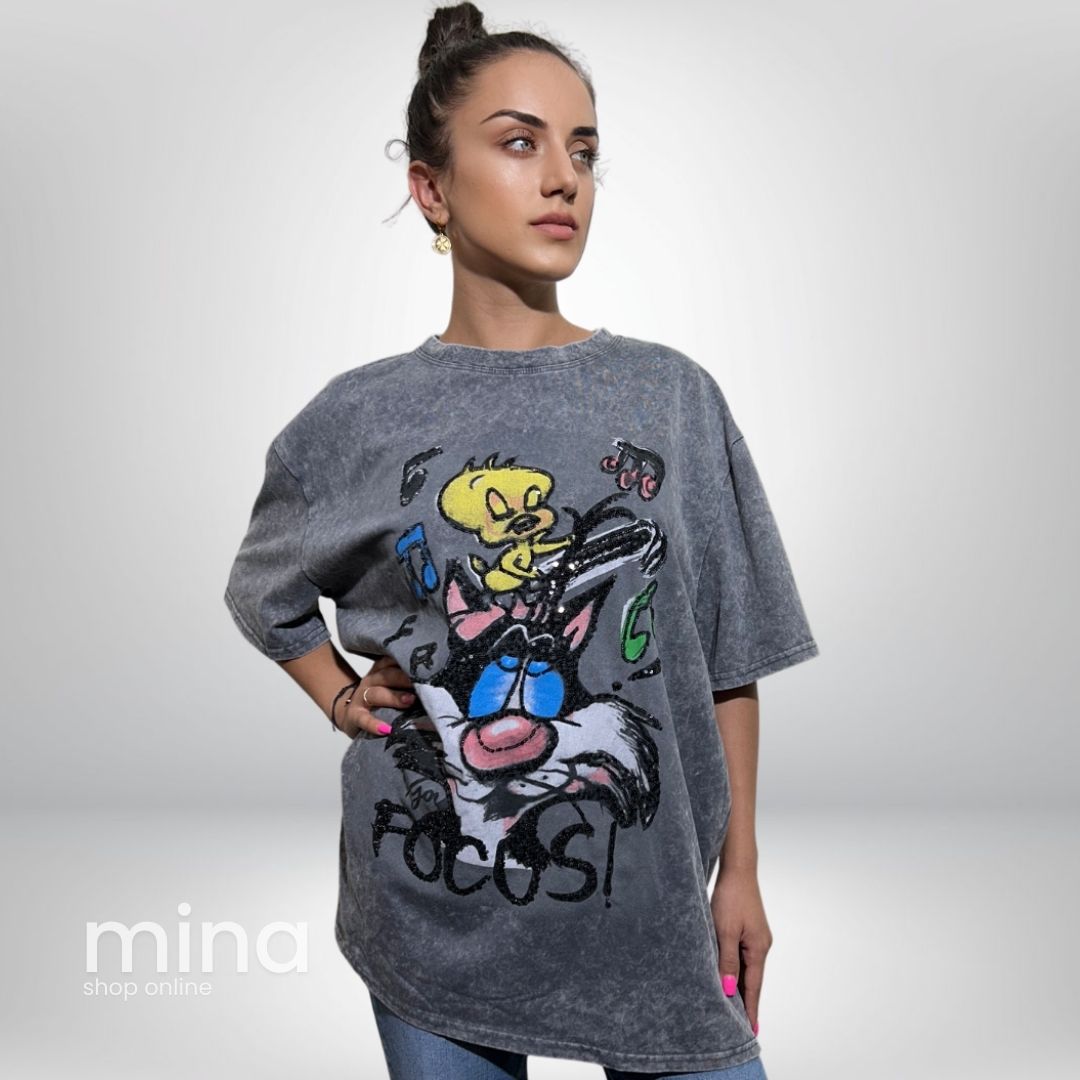 Tricou oversized din bumbac cu model